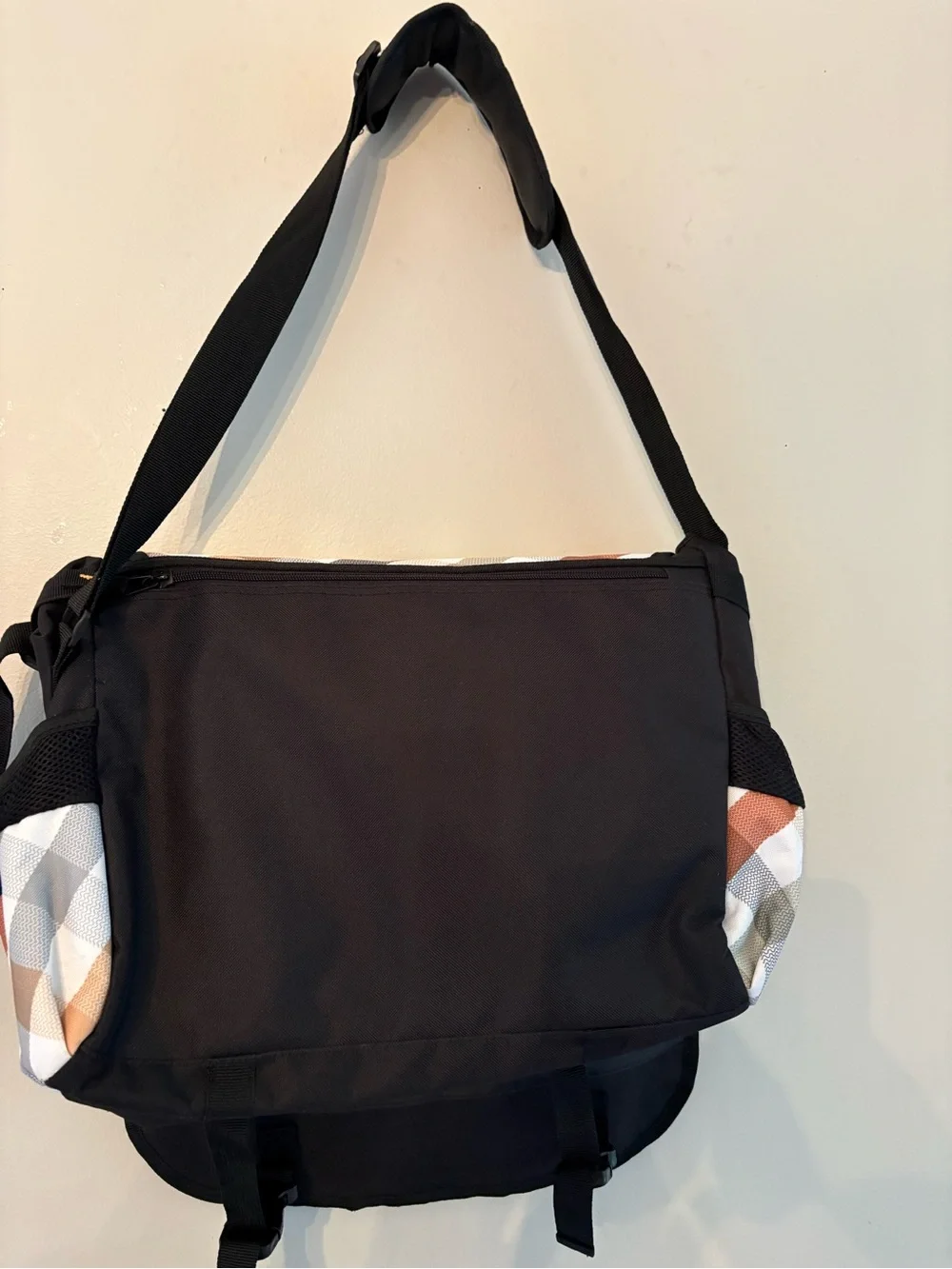 Plaid Messenger Bag - Tan & Gray